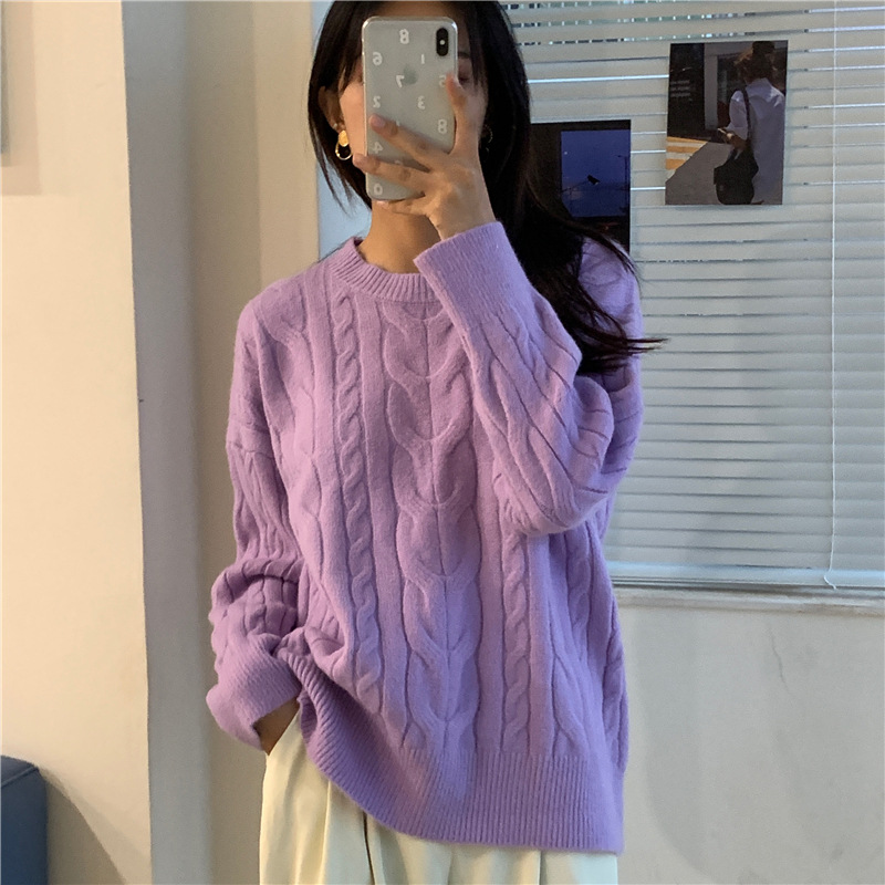 Retro twist round neck pullover