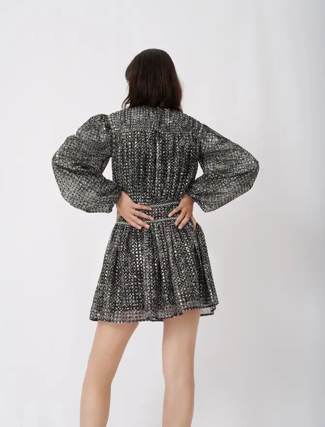 Fashion Ladies Style Heavy Industry Sequin Embroidery Long Sleeve Dress