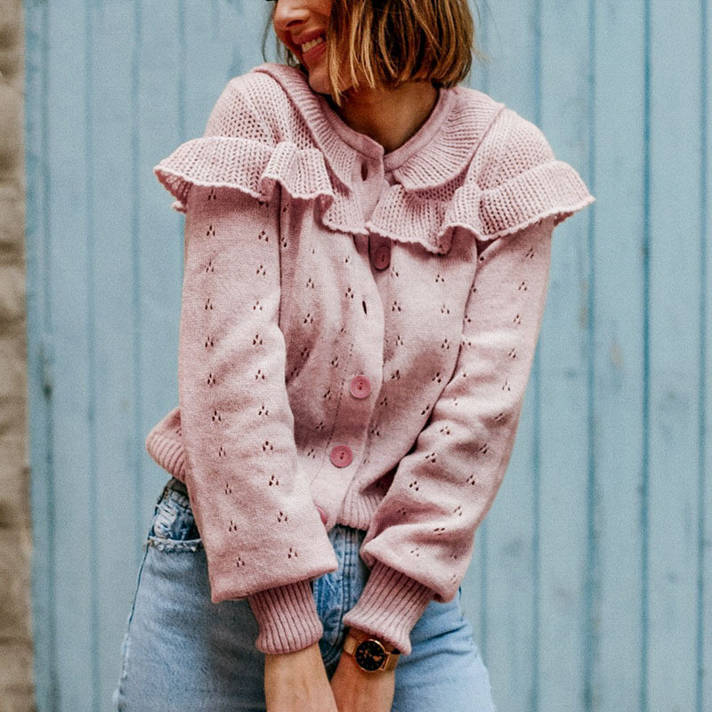 Women's Sweater With Ruffled Cutout Flowers