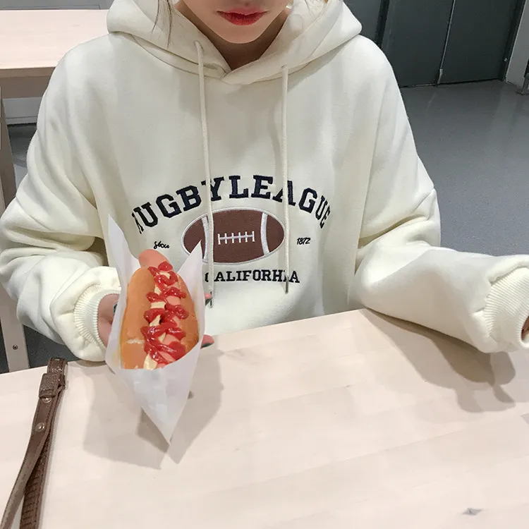 Hooded plus fleece sweatshirt - Apricot