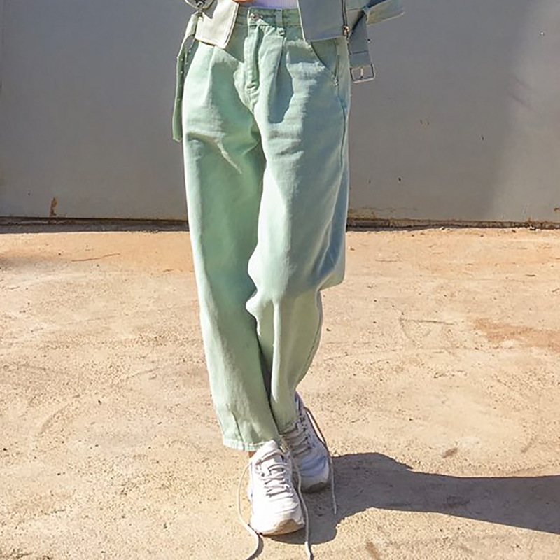 Loose high waist carrot denim trousers 1 Green - Shop at LoveMi