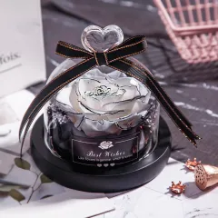 Valentine's Day Christmas Dried Flowers For Home Decor Wedding Gifts Dried Flowers Eternal Real Rose Home Decor With LED In Glass - White - View 1