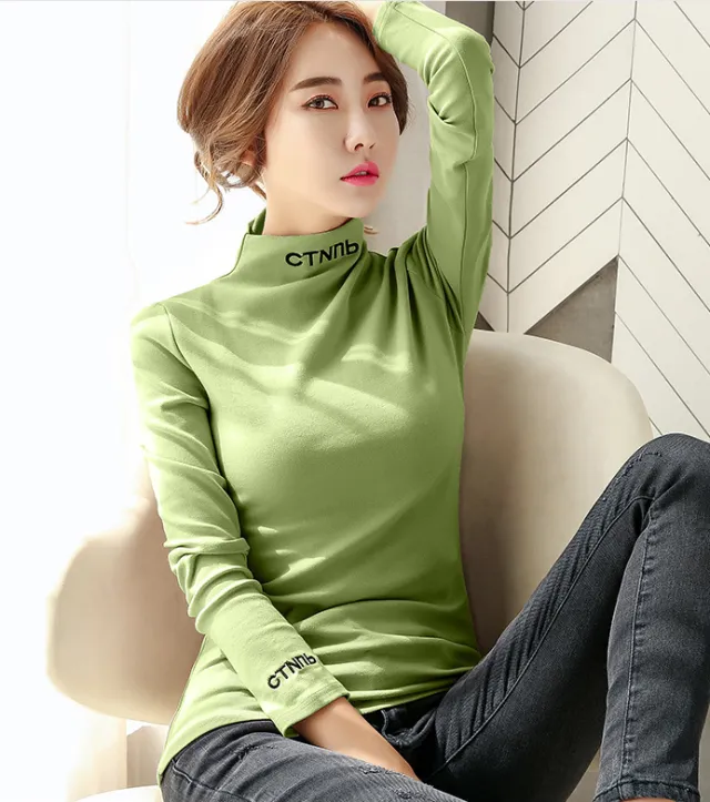 Half High Collar Plush Bottom Coat for Women's Autumn and Winter New Korean Version With White Long Sleeve T shirt for Women Green - Shop at LoveMi