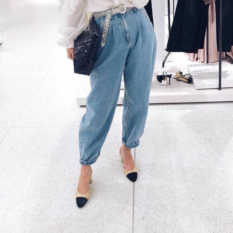 Loose high waist carrot denim trousers Light Blue - Shop at LoveMi