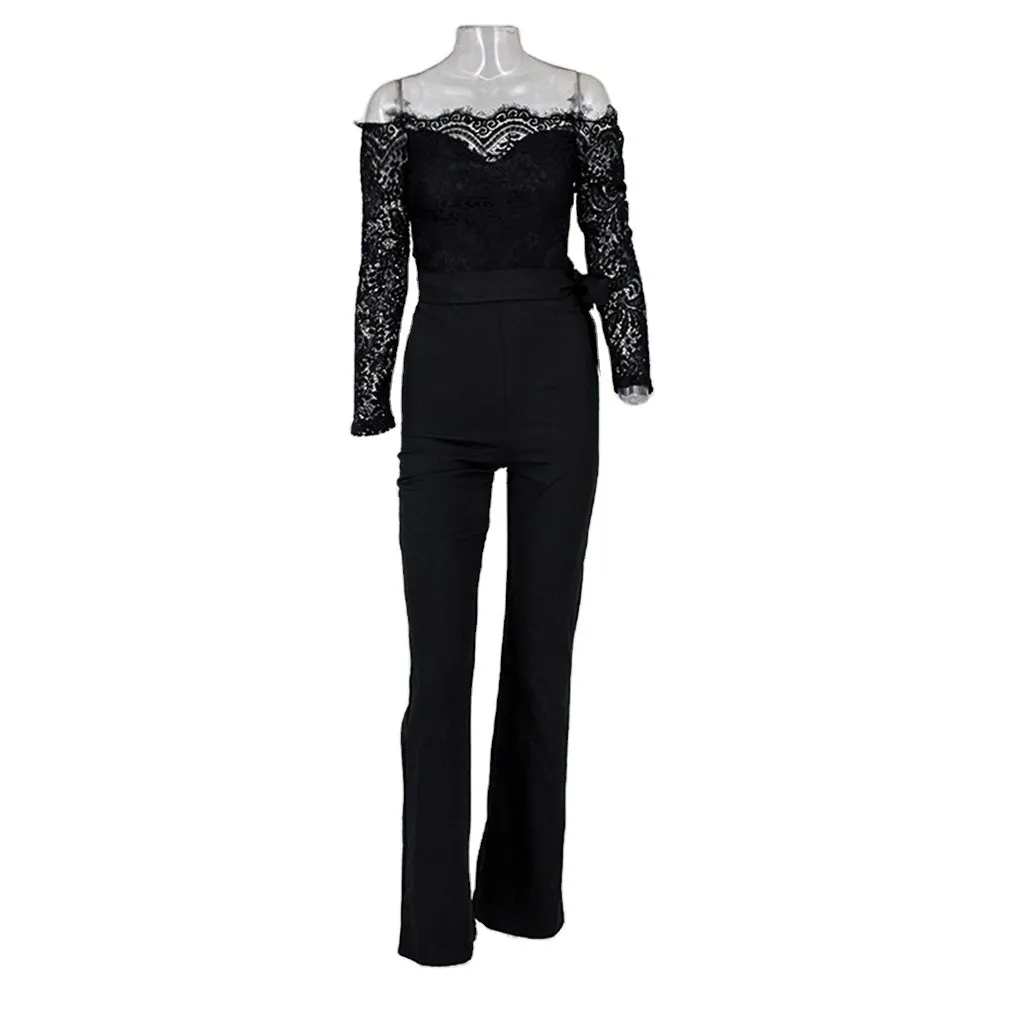 Hot style lace Patchwork Butterfly Jumpsuit With Single Collar - Black