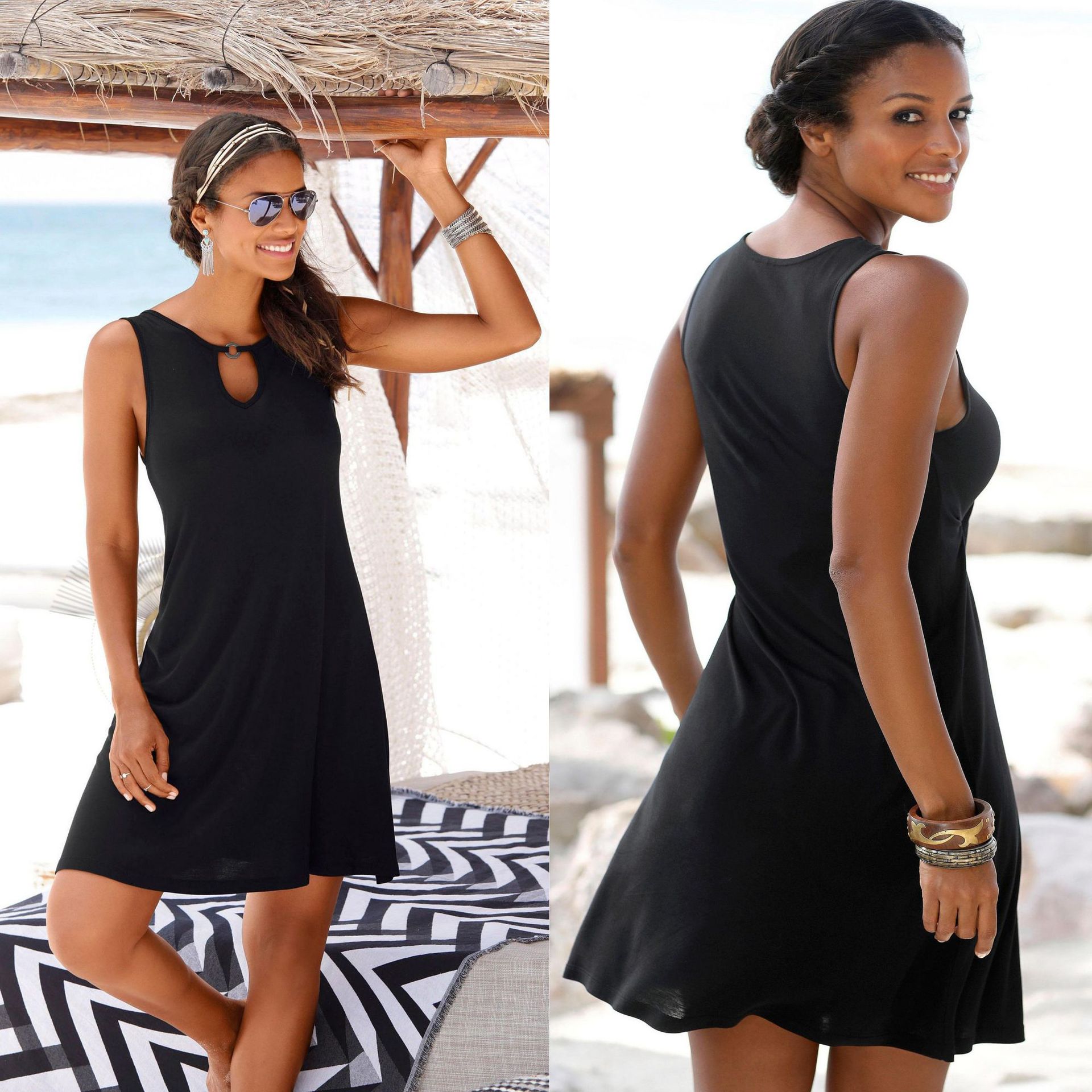 Deep V solid color dress