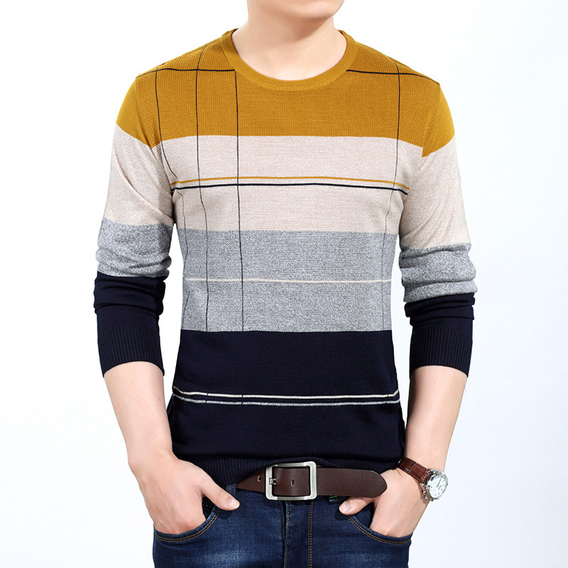 Colorblock round neck young men's pullover sweater