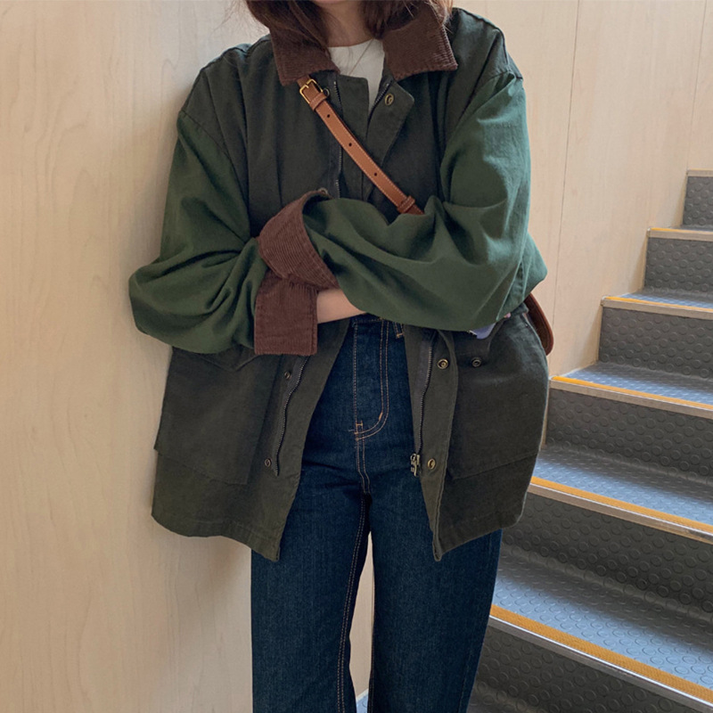 Women's color matching tooling jacket