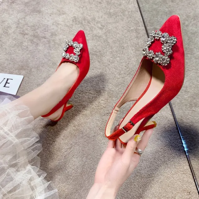 New Korean high heeled shoes with pointed toes Red - Shop at LoveMi