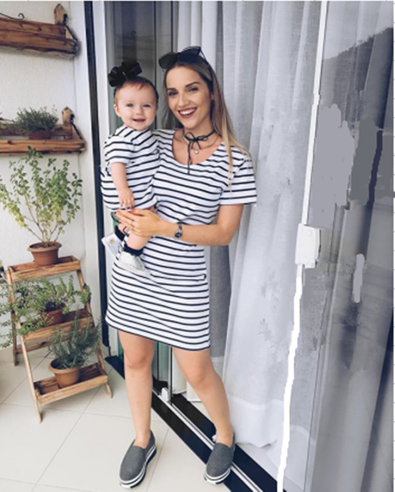 Black and white striped mother and daughter dress