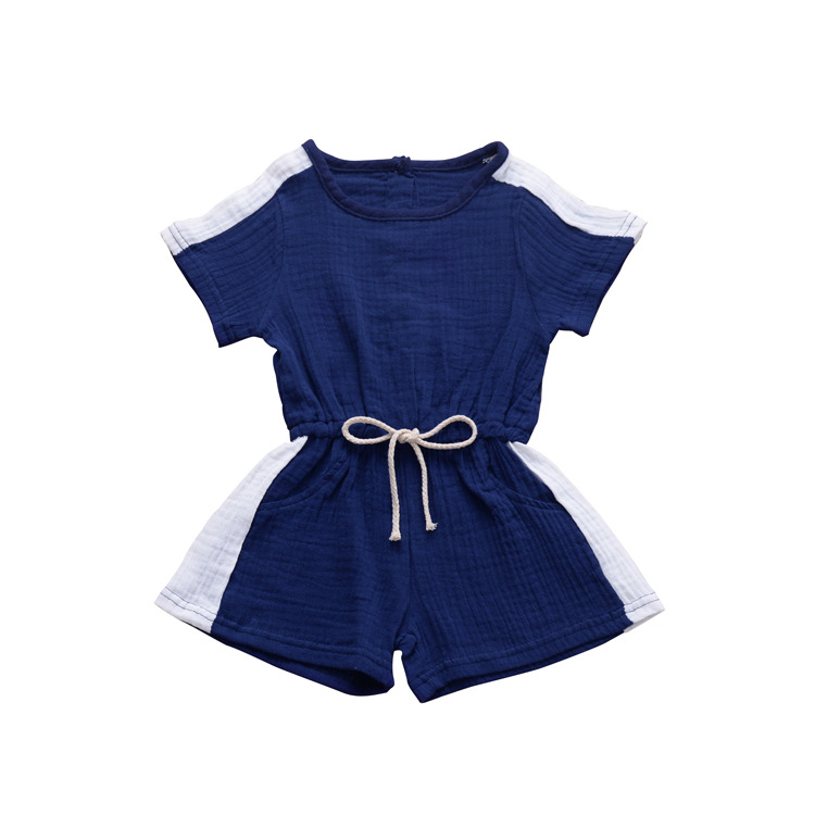 Summer casual splice color jumpsuit shorts
