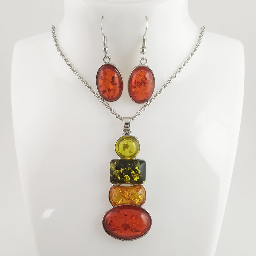Colorful amber earrings necklace