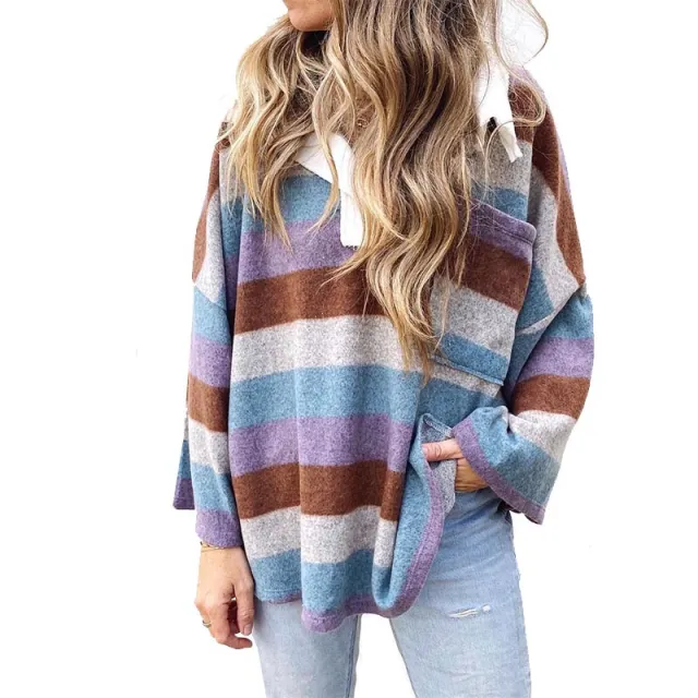 Striped contrast sweater Purple - Shop at LoveMi