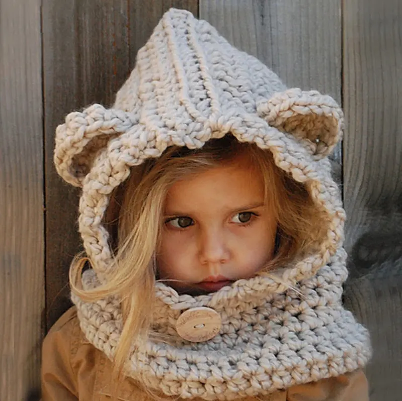 Baby Girls Hats Handmade Kids Winter Wrap Bear Scarf