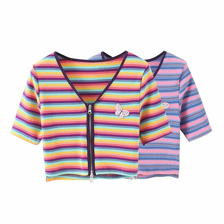 Rainbow Striped Short Knit Cardigan