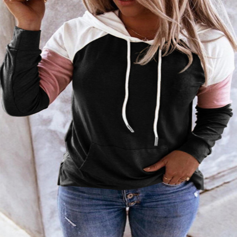 Ladies Loose Casual Color Matching Hooded Sweater