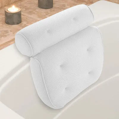 6 suction cups bath pillow 3D net bathtub pillow - White
