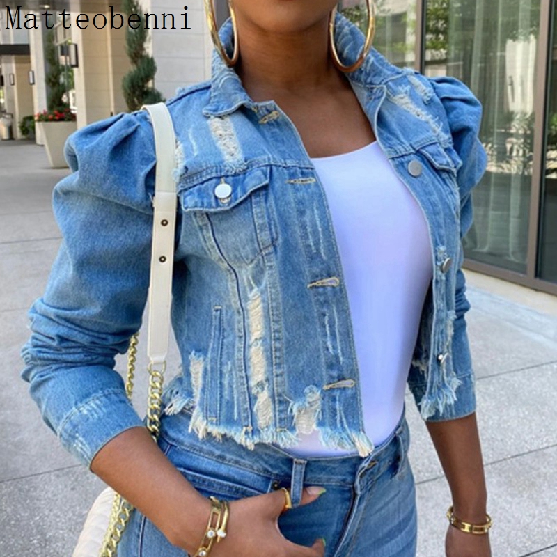 Puff sleeve denim jacket