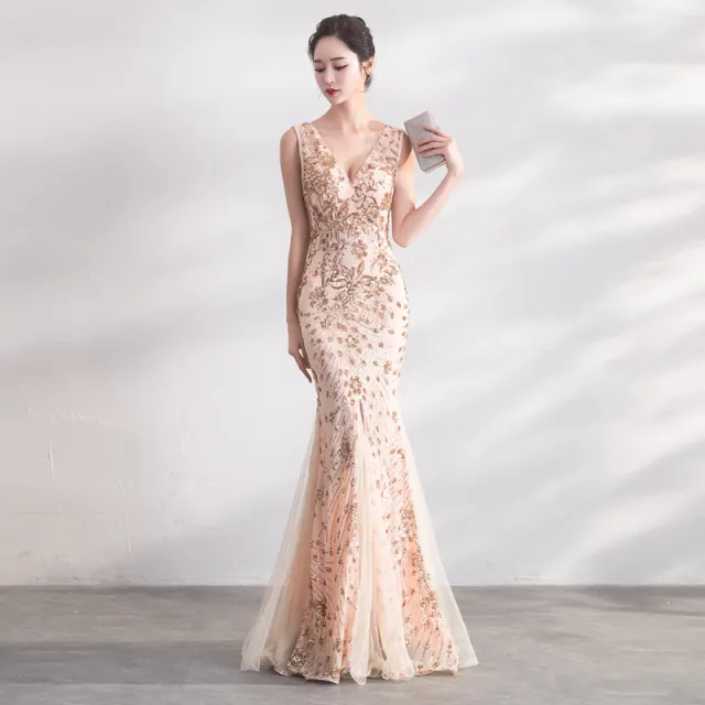 Long fishtail dress Apricot - Shop at LoveMi