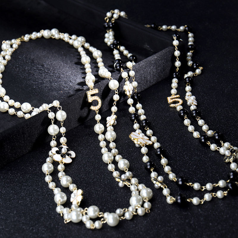 Fashion Long Pendants Layered Camellia Pearl Necklace
