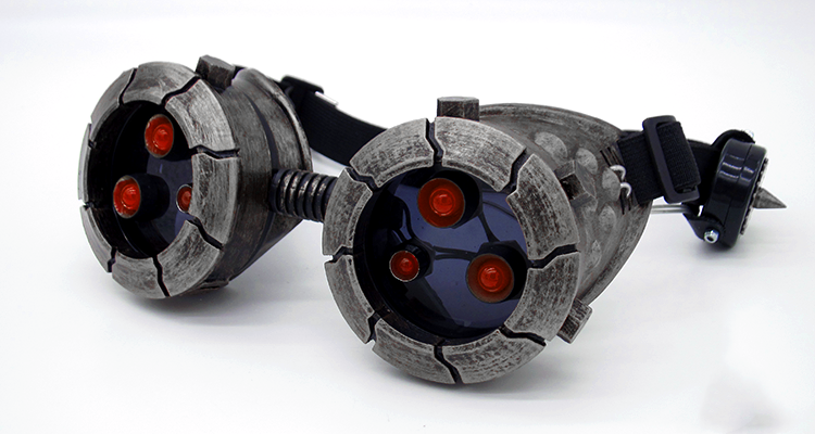 BadBoyStudio steampunk glasses cyber glow mask gas mask Silver Red - Shop at LoveMi