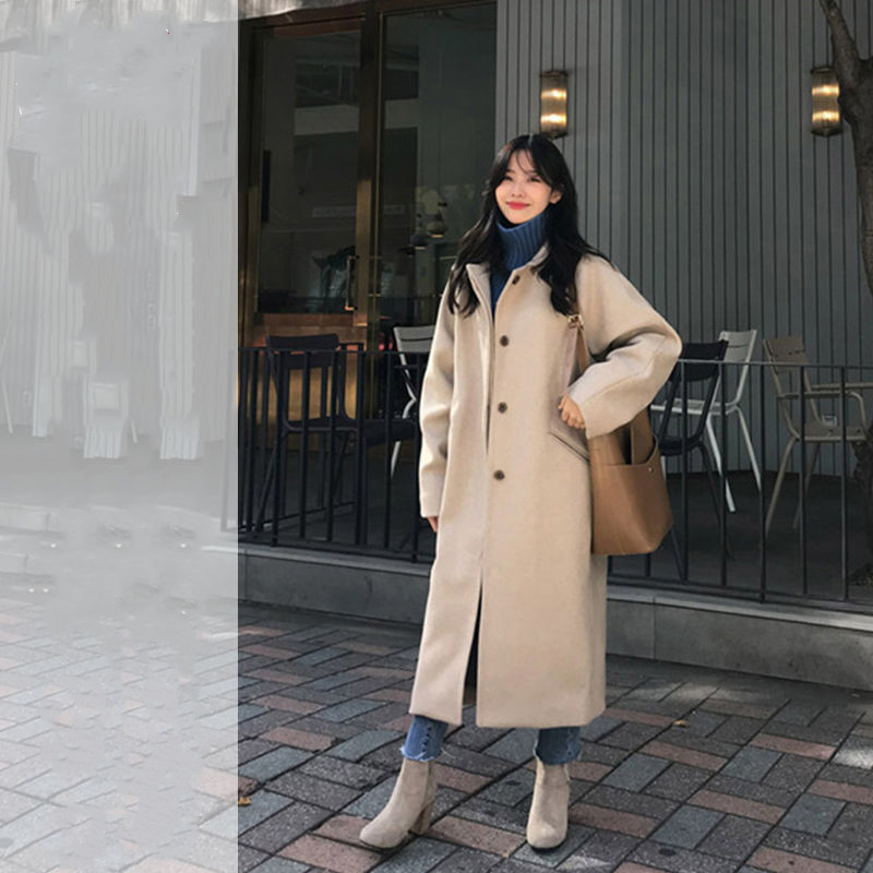 Women's Autumn and Winter Mid Length Woolen Coat Beige - Shop at LoveMi