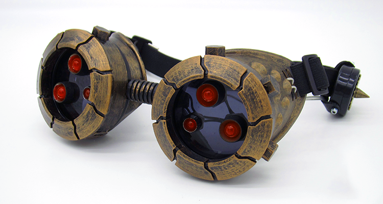 BadBoyStudio steampunk glasses cyber glow mask gas mask Golden Red - Shop at LoveMi