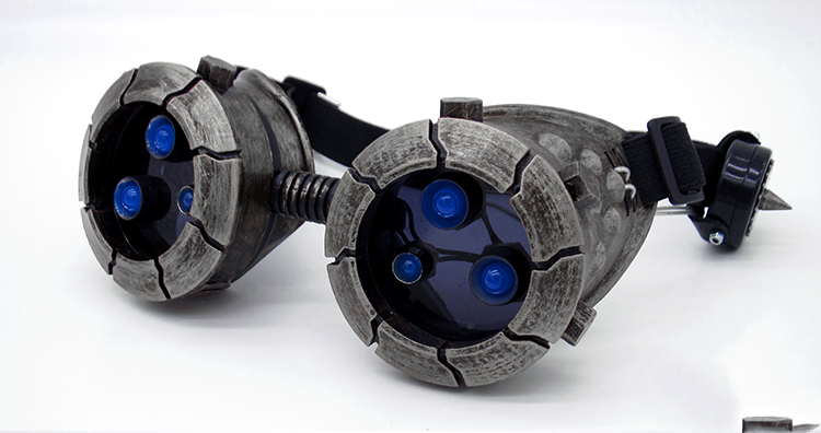 BadBoyStudio steampunk glasses cyber glow mask gas mask Silver Blue - Shop at LoveMi