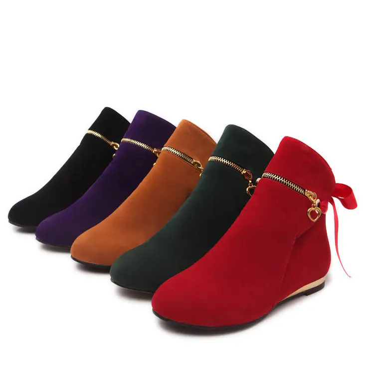 Women's Solid Color Short Tube Frosted Flat Heel Ankle Boots
