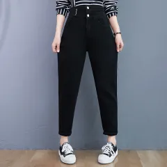 Large Size Stretch Slim And High Waist Jeans Radish Pants Women - Black - View 1