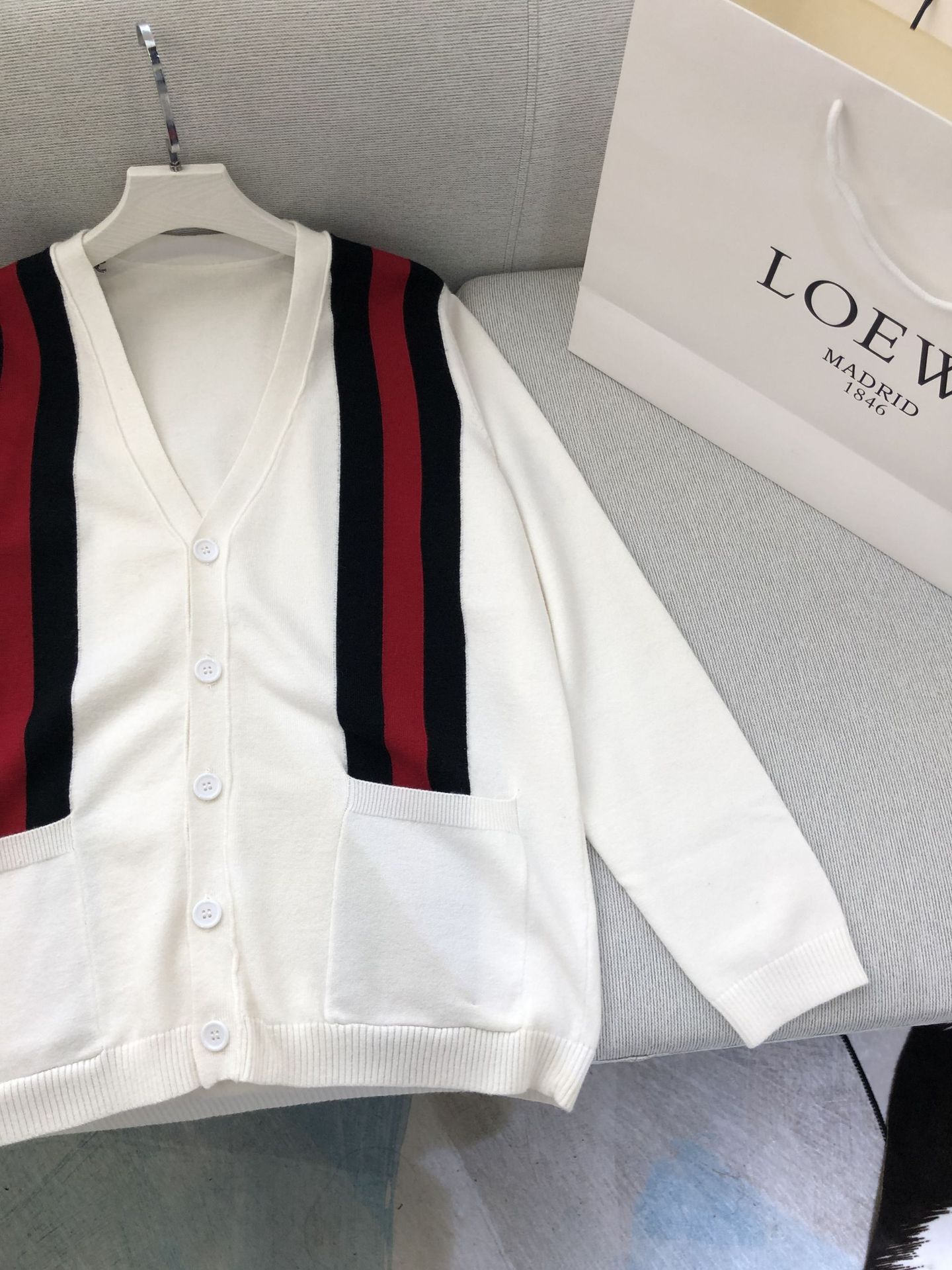 Contrast striped V-neck sweater