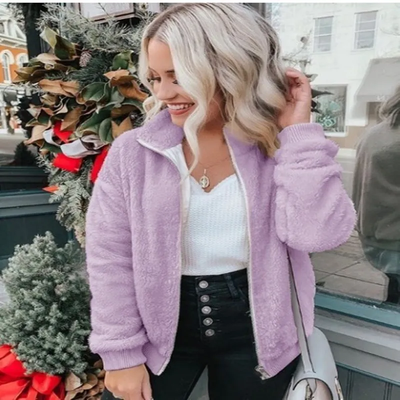 Explosion Model Solid Color Plush Jacket - Purple