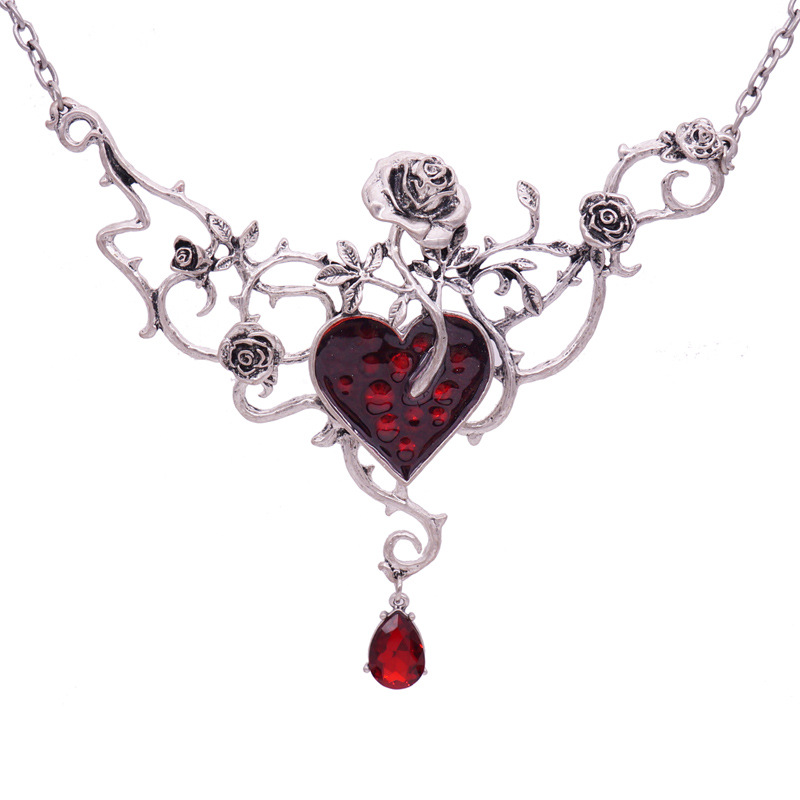 Red peach heart rose necklace
