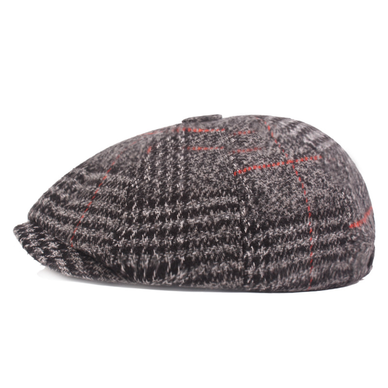 Autumn And Winter Thickened Beret Men's Plaid Cap