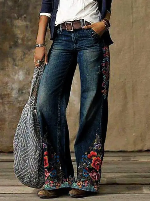Ladies denim straight leg pants H03901 - Shop at LoveMi