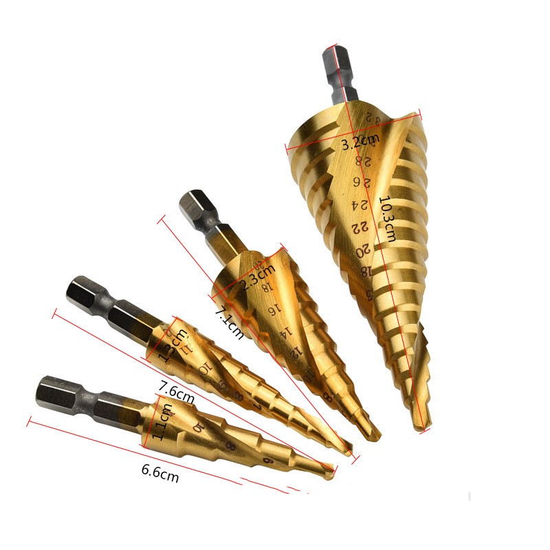 Titanium-plated Spiral  Step Drill 4PC Set — foto 3