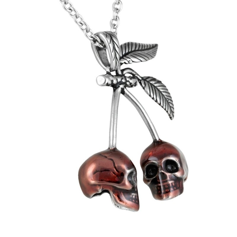 Runtao Red Cherry Skull Necklace Pendant