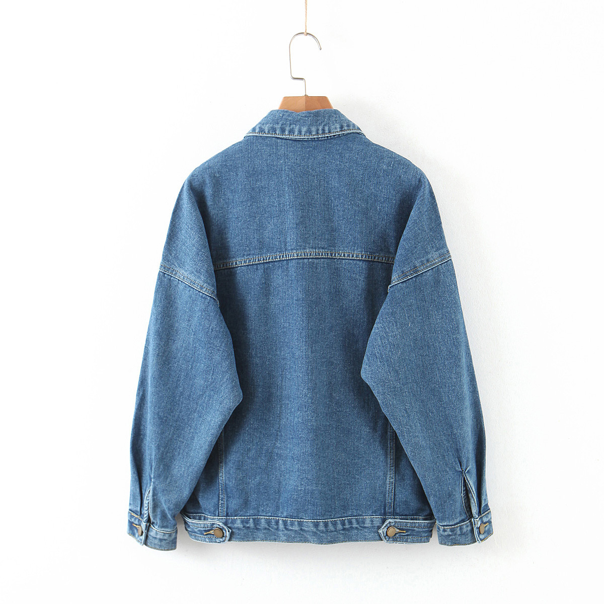 Loose lapel washed denim jacket