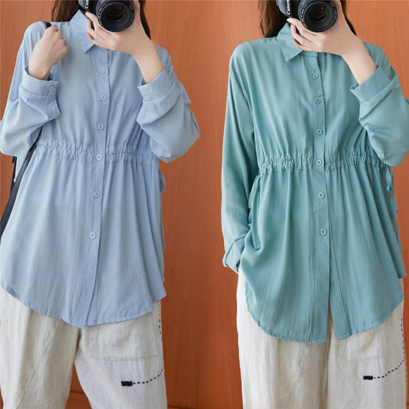 Large Size Long-sleeved Elastic Waist Is Thin And Versatile Top