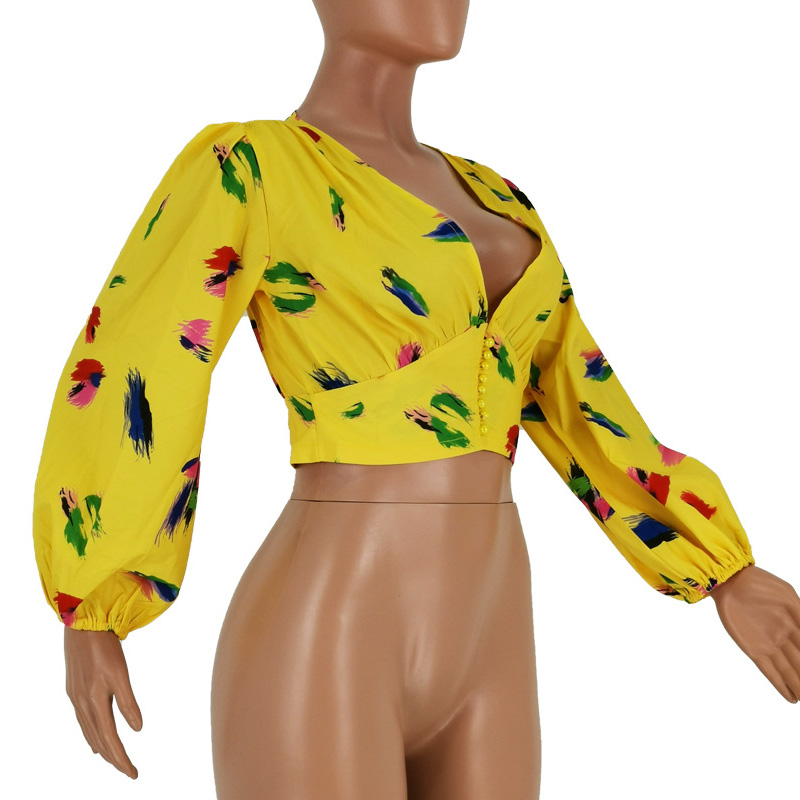 Cropped lantern sleeve shirt top