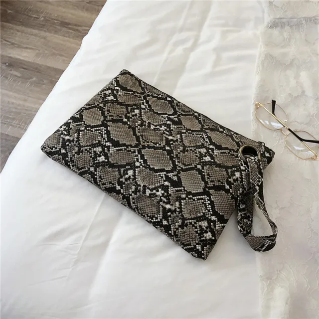 Snake print clutch Grey - Shop at LoveMi