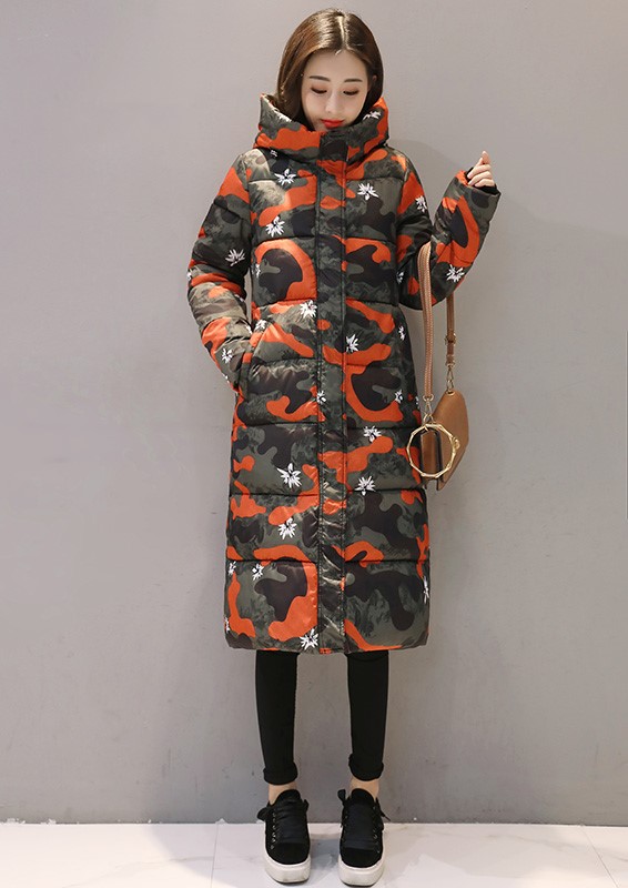 Women's long quilted jacket over the knee in winter Orange - Shop at LoveMi