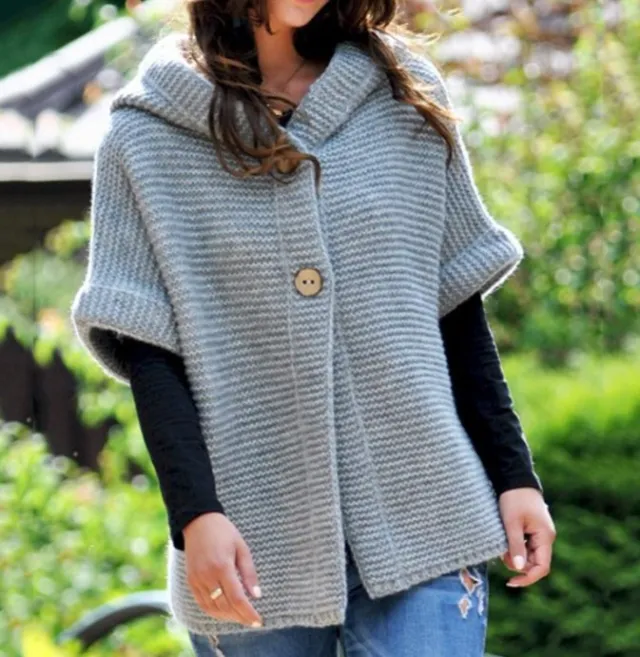 Sweater ladies fall/winter loose knit hooded sweater Grey - Shop at LoveMi