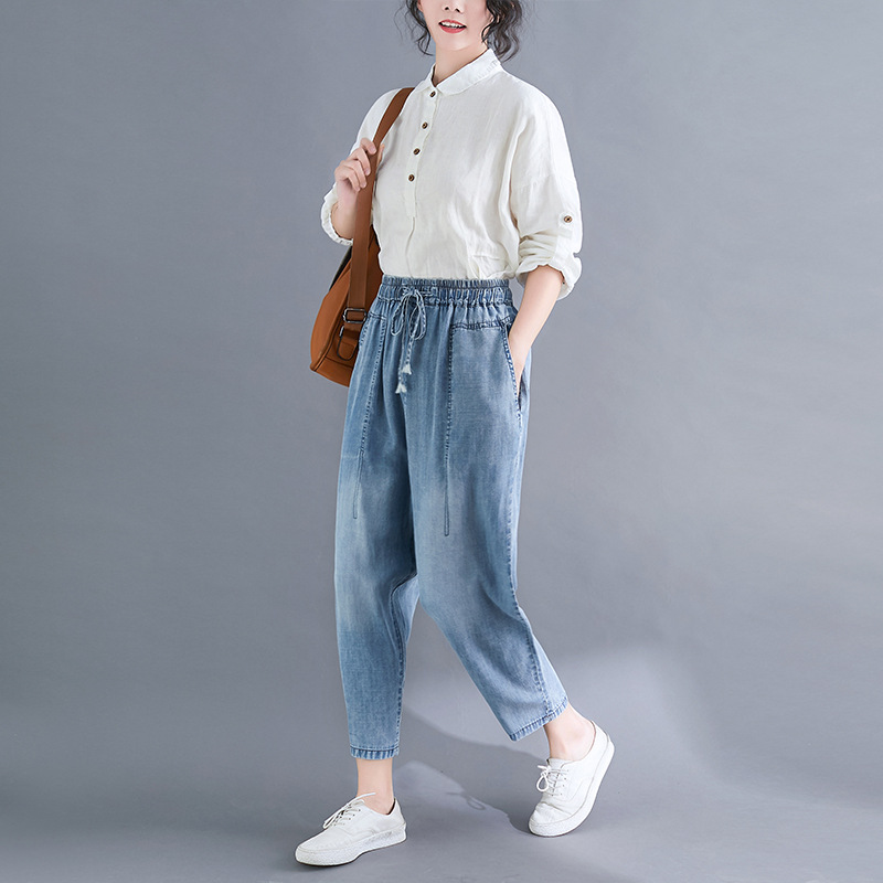 Art Plus Size Fat Sister Denim Harem Pants