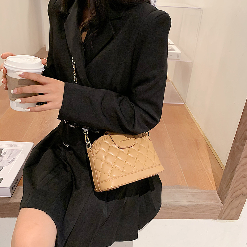 Quilted Shoulder Bag with Chain Strap and Crossbody Function