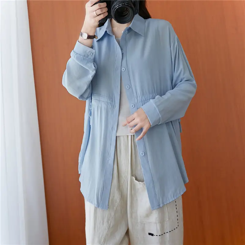 Large Size Long-sleeved Elastic Waist Is Thin And Versatile Top