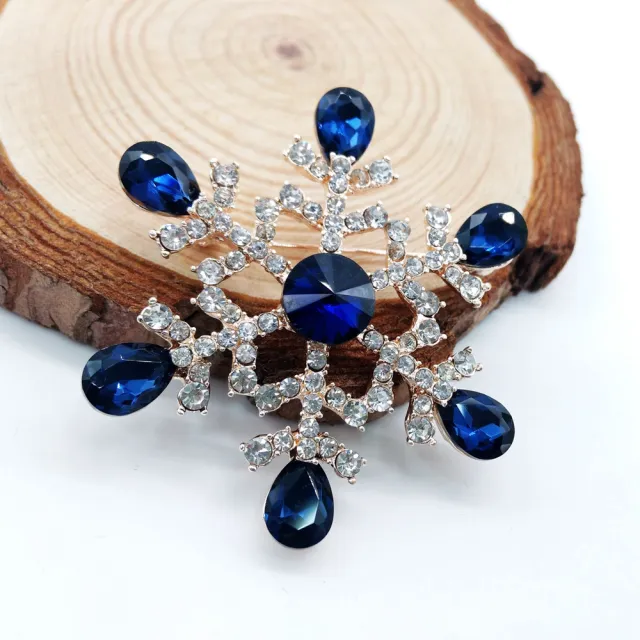 Color Crystal Christmas Snowflake Decoration Brooch Blue - Shop at LoveMi