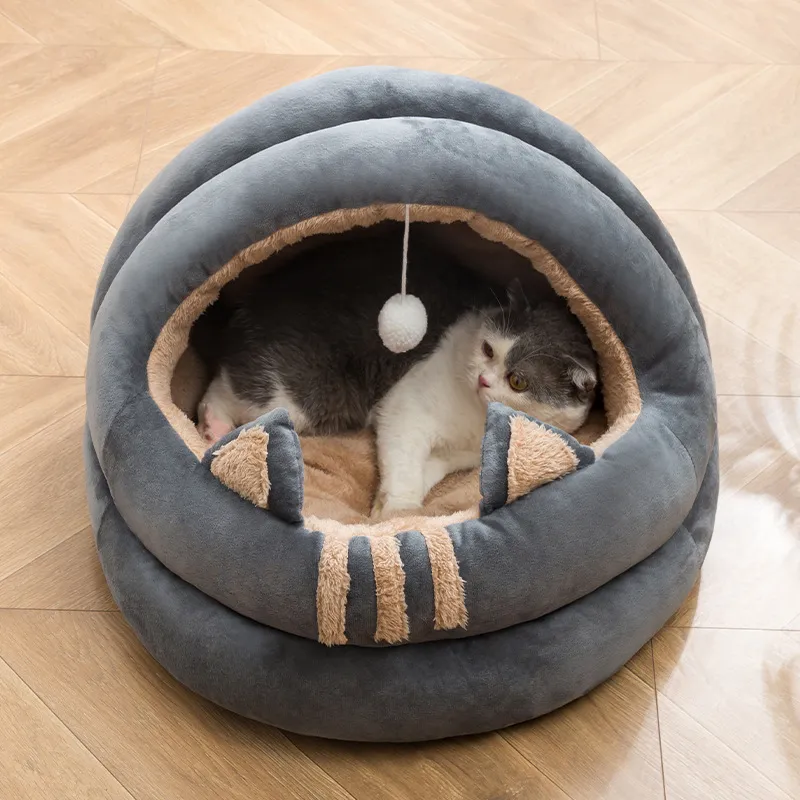 Cartoon Net Red Semi-closed Comfortable Plus Velvet Removable Cat Litter - A Grey