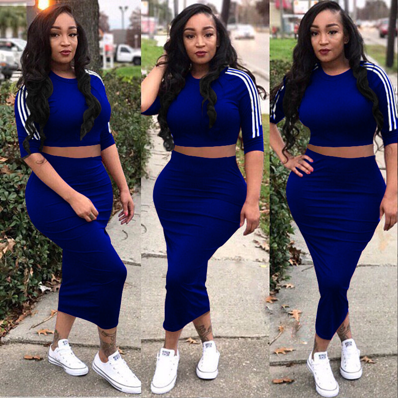 Fashion casual striped long skirt suit