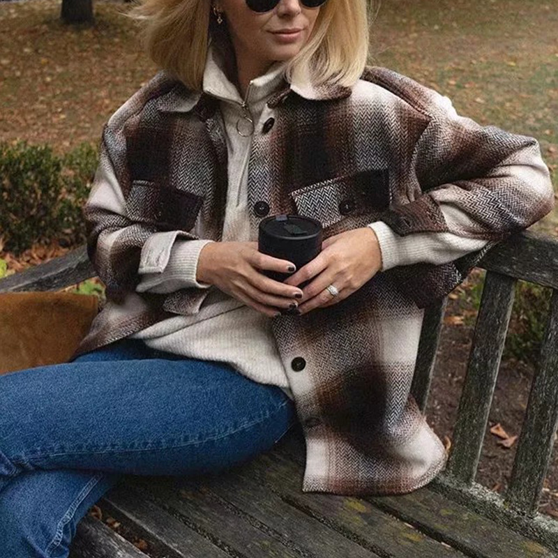 Plaid shirt jacket with single breasted coat